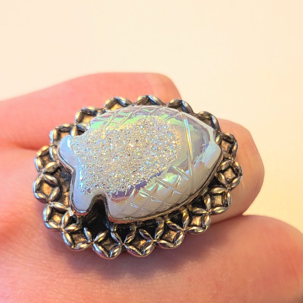 Vintage AKR (Size 7) 925 Moonstone 3D Fish ring ~ Mermaid and pisces girlies!